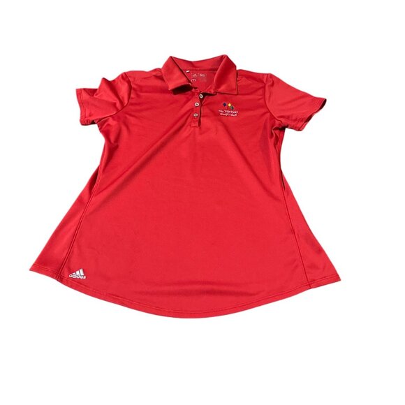 Adidas Red Womens Polo Shirt With Embroidered Design Sz M The Virtues Golf Club - Picture 1 of 7